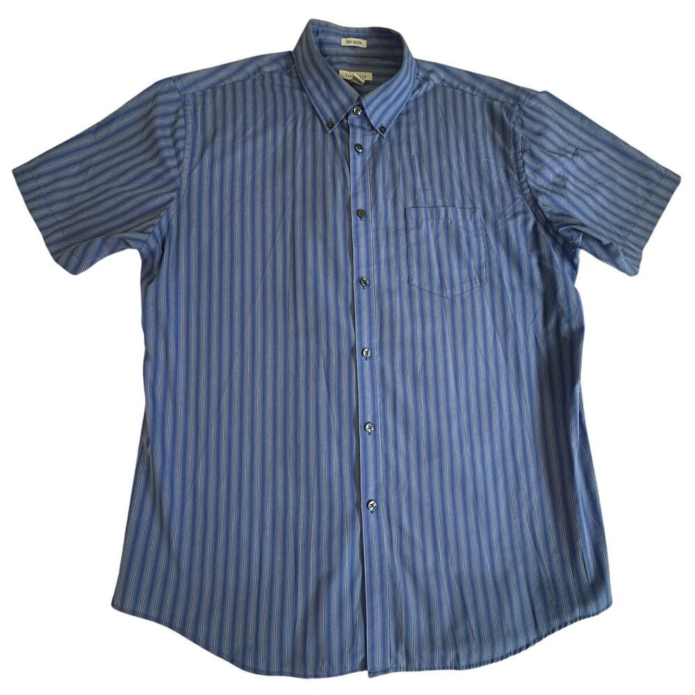 Van Heusen No Iron Blue Stripe Button Shirt Mens Size Large